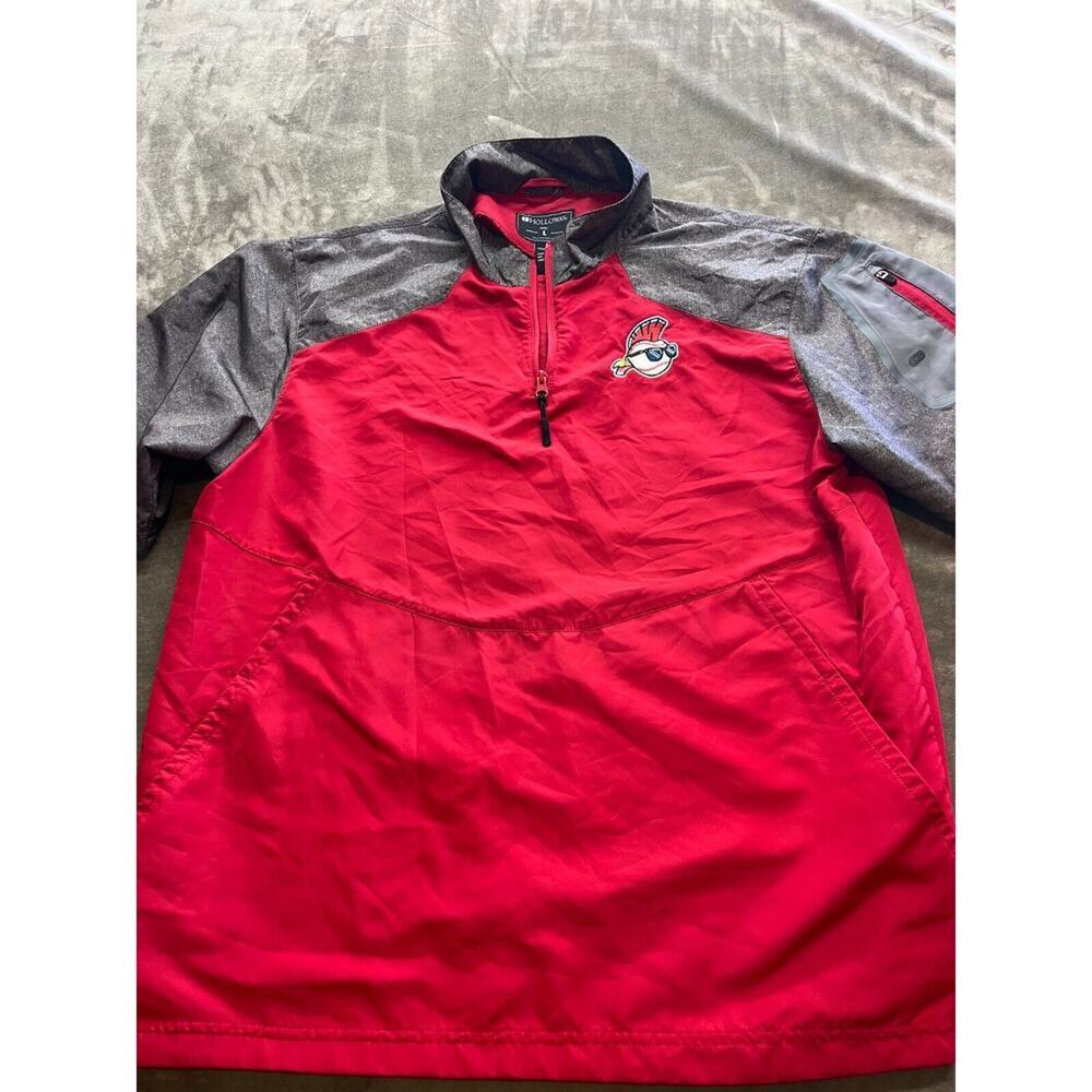 Holloway Raider Pullover Windbreaker Red Gray Pockets‎ Mens L Cleveland Indians